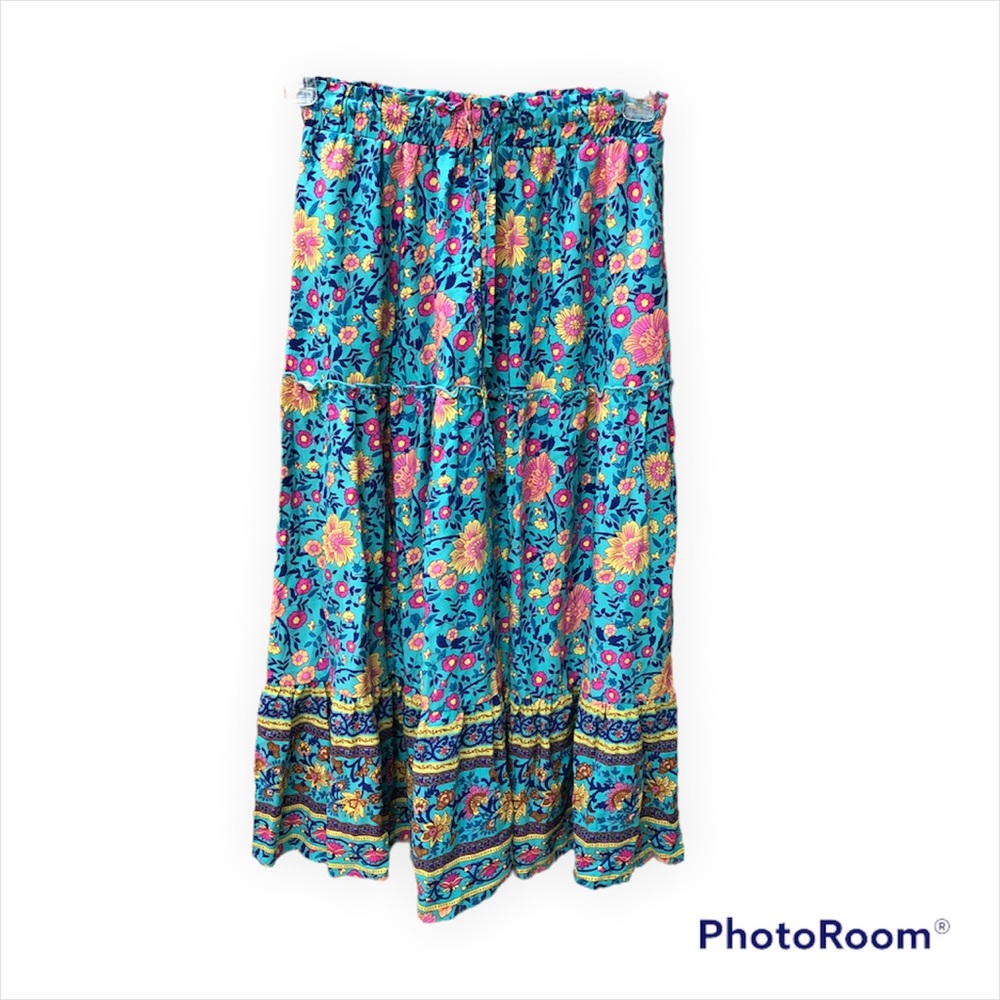 Floral Colorful Skirt Bohemian maxi midi ruffled flowy festival beach Gypsy